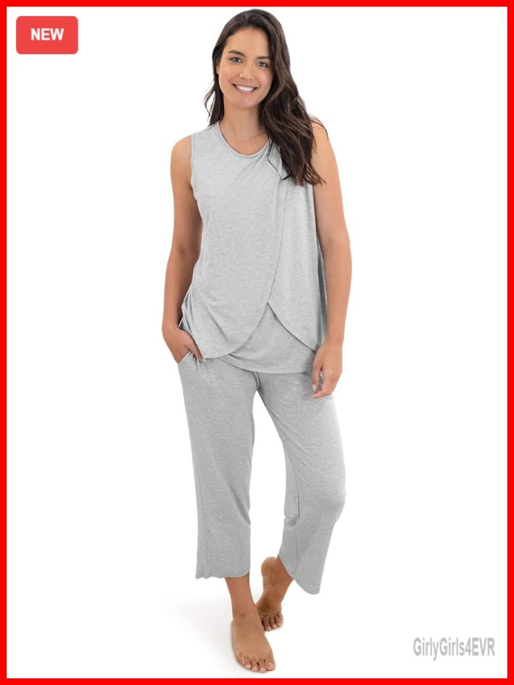 Sleeveless Nursing Pajama Set with Tulip Hem, Maternity & Postpartum Lounge Set